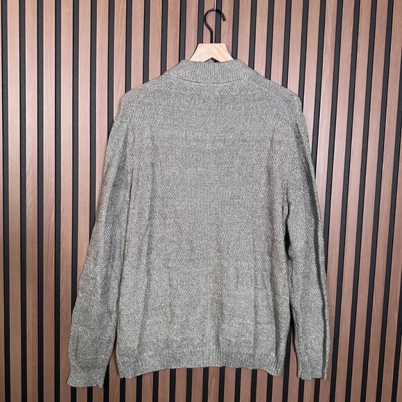 New Tasso Elba Sweater Large Mens Gray Sterling Heather Crotchet Knit Full Zip - Picture 2 of 8